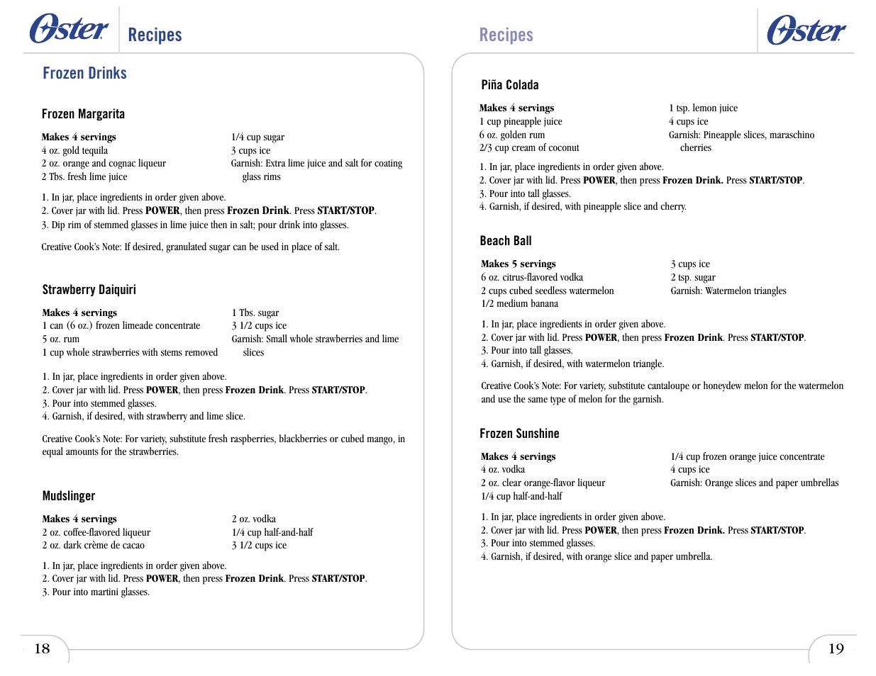 Recipes, Frozen drinks | Oster In2itive User Manual | Page 23 / 41