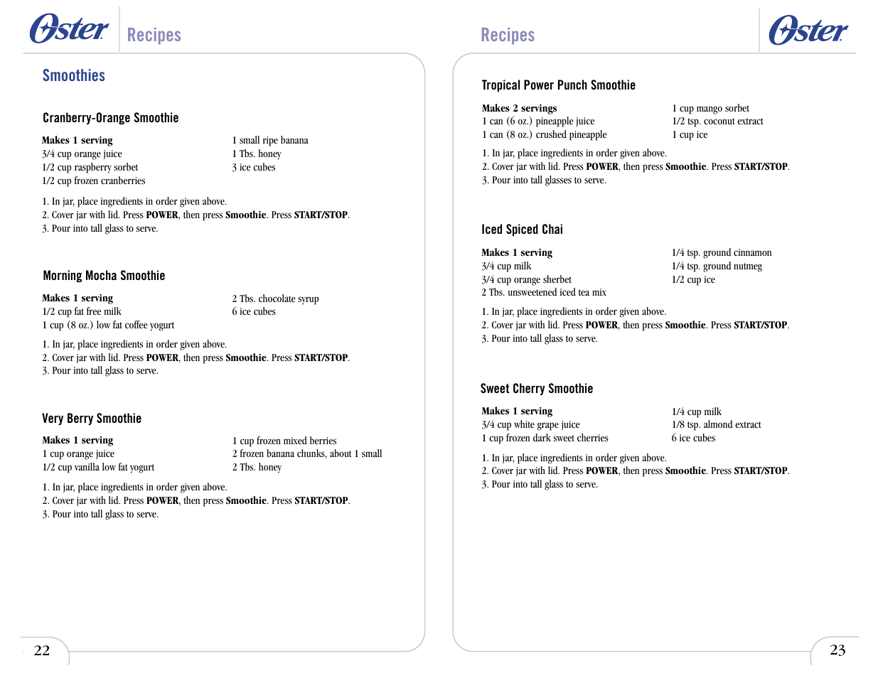 Recipes, Smoothies | Oster In2itive User Manual | Page 27 / 41