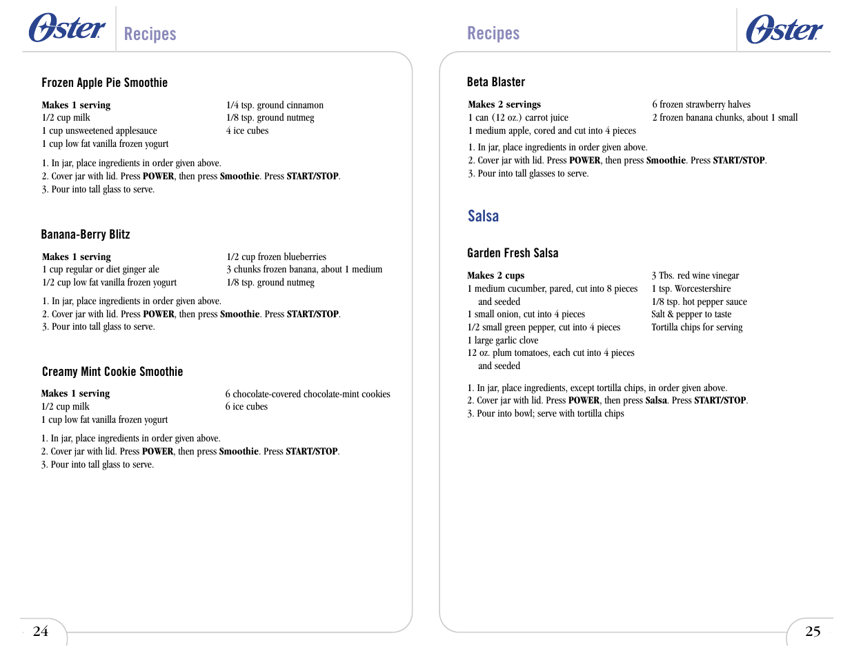 Recipes, Salsa | Oster In2itive User Manual | Page 29 / 41