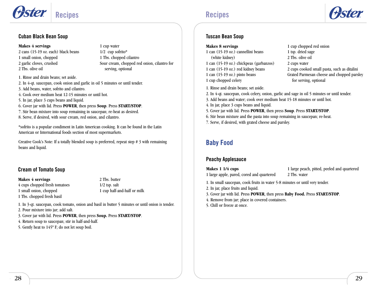 Recipes, Baby food | Oster In2itive User Manual | Page 32 / 41