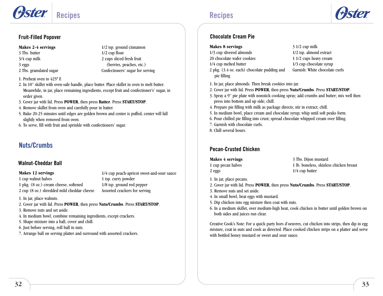 Recipes, Nuts/crumbs | Oster In2itive User Manual | Page 36 / 41