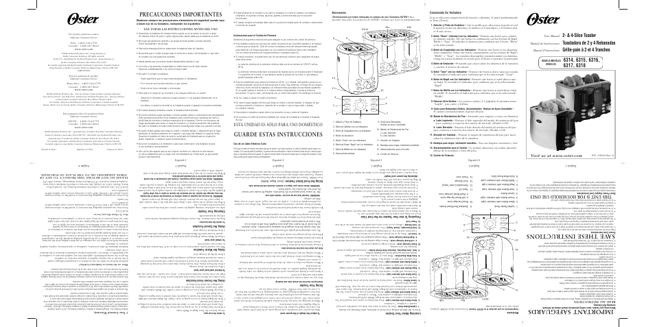 Oster 6318 User Manual | 2 pages