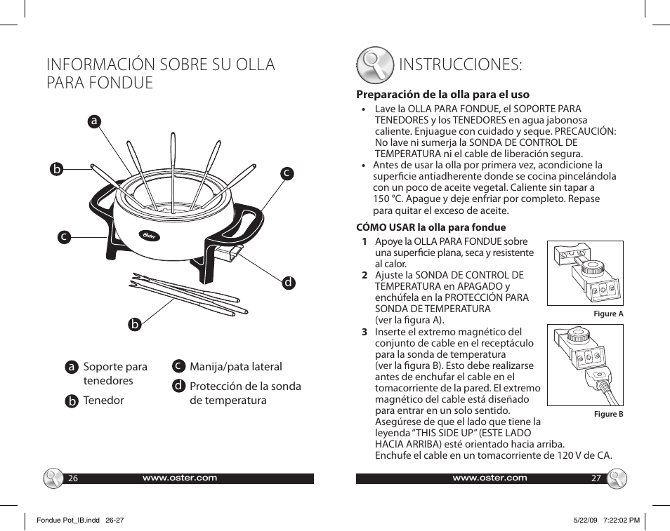 Información sobre su olla para fondue, Instrucciones | Oster 135659 User Manual | Page 14 / 24