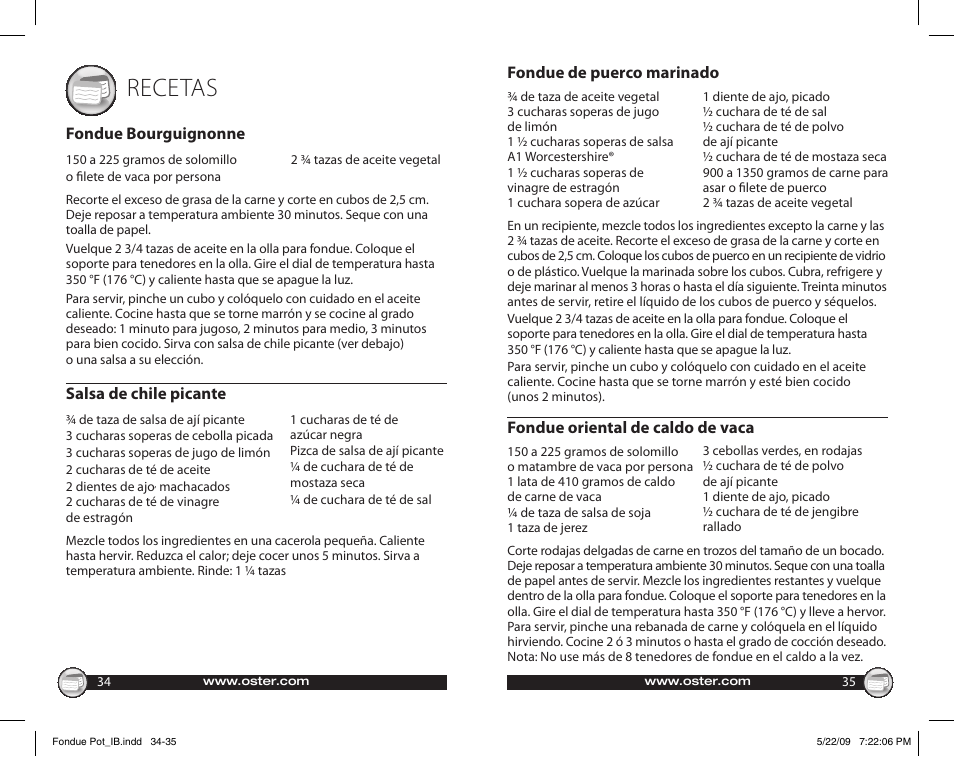 Recetas | Oster 135659 User Manual | Page 18 / 24