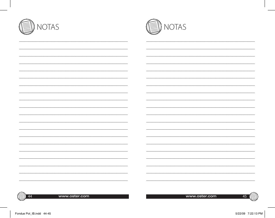 Notas | Oster 135659 User Manual | Page 23 / 24