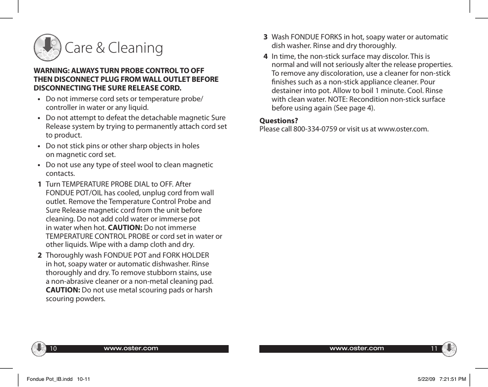Care & cleaning | Oster 135659 User Manual | Page 6 / 24