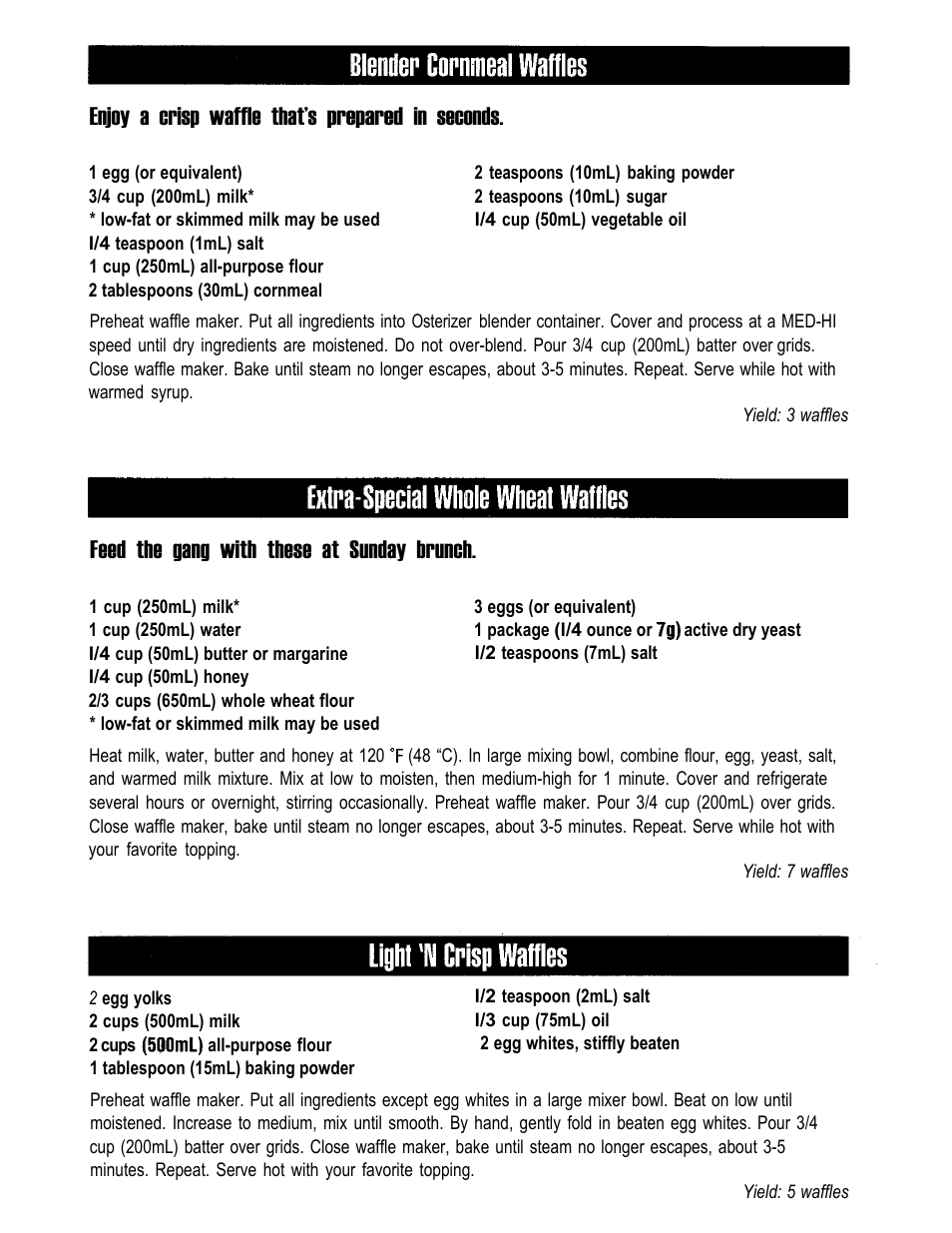 Enjoy a crisp waffle that’s prepared in seconds, Feed the gang with these at sunday brunch | Oster 3878 User Manual | Page 6 / 12