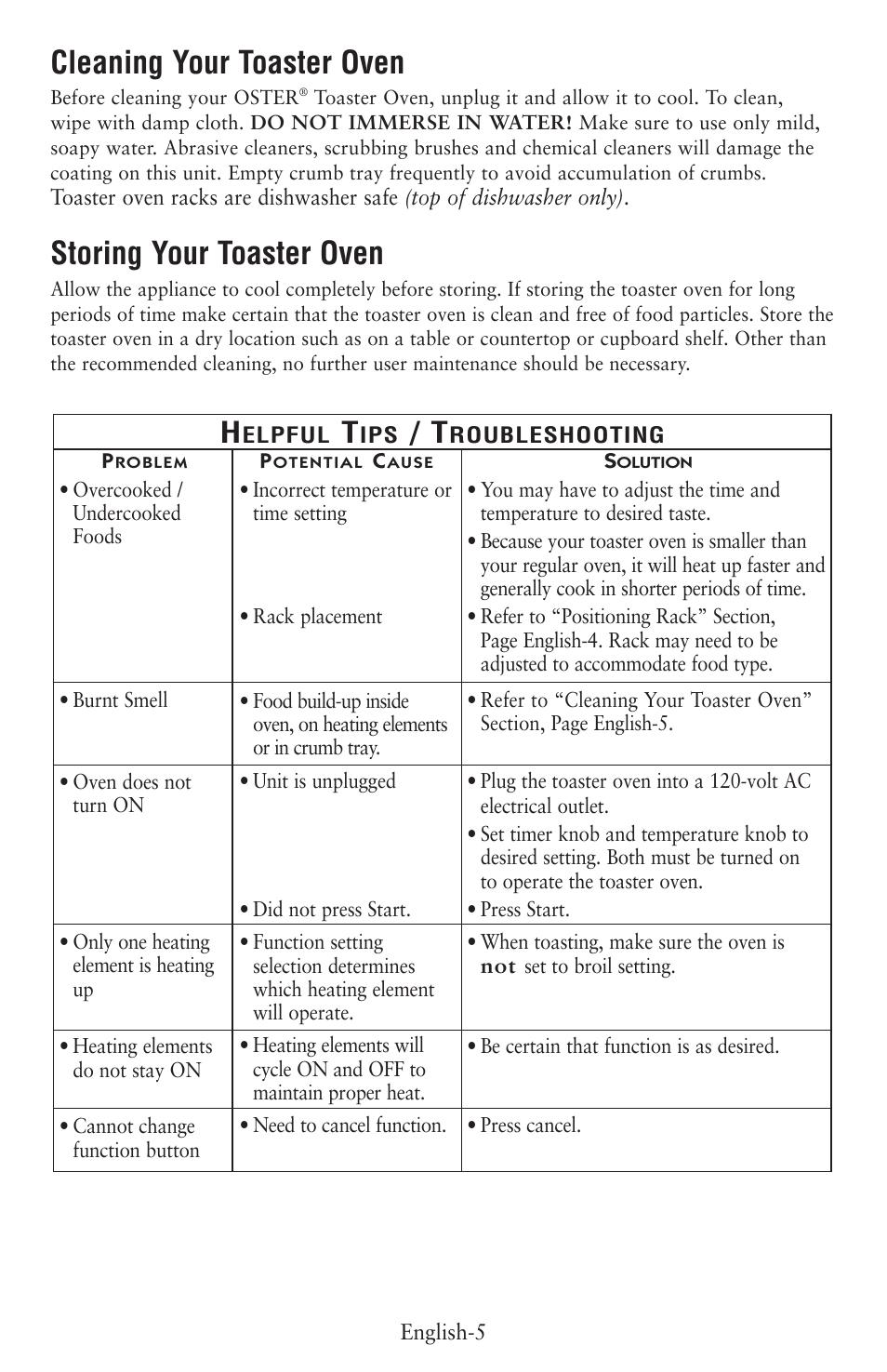 Cleaning your toaster oven, Storing your toaster oven | Oster 6057 User Manual | Page 6 / 16