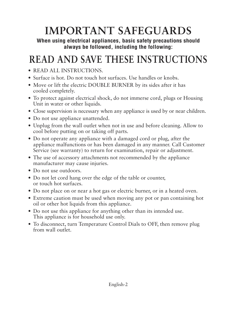 Important safeguards, Read and save these instructions | Oster CKSTBUDS00 User Manual | Page 2 / 12