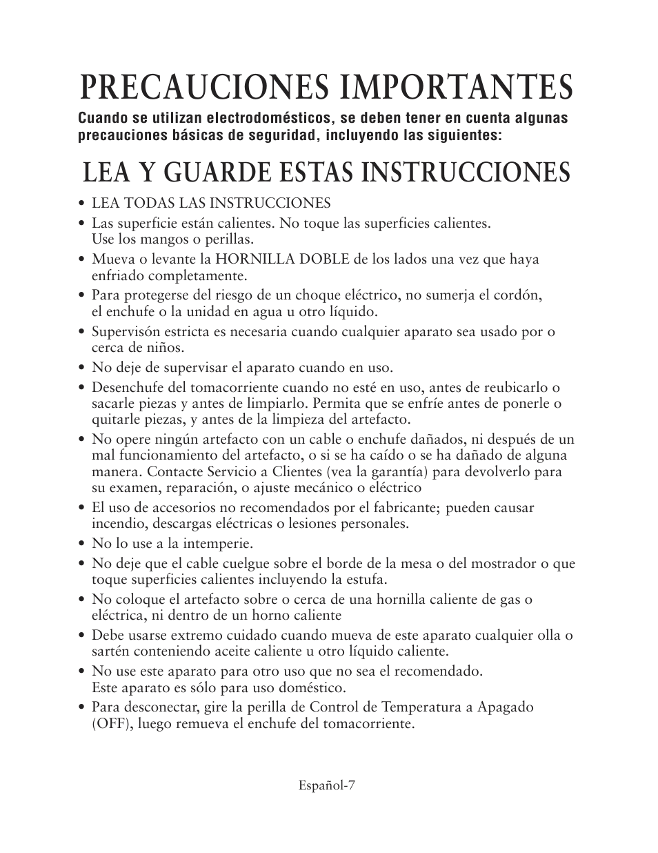 Precauciones importantes, Lea y guarde estas instrucciones | Oster CKSTBUDS00 User Manual | Page 7 / 12