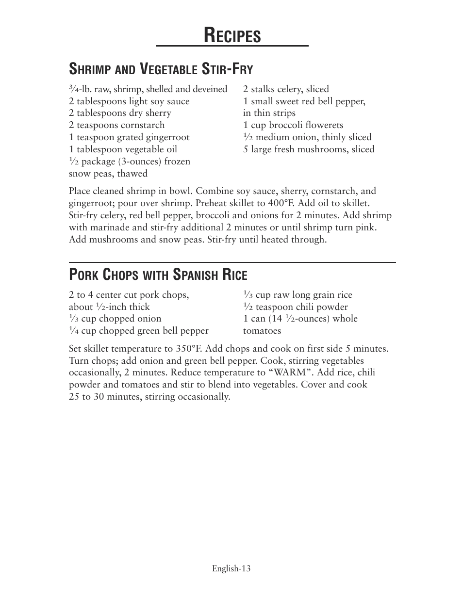 Ecipes, Hrimp and, Egetable | Hops with, Panish | Oster CKSTSKRM20 User Manual | Page 13 / 40
