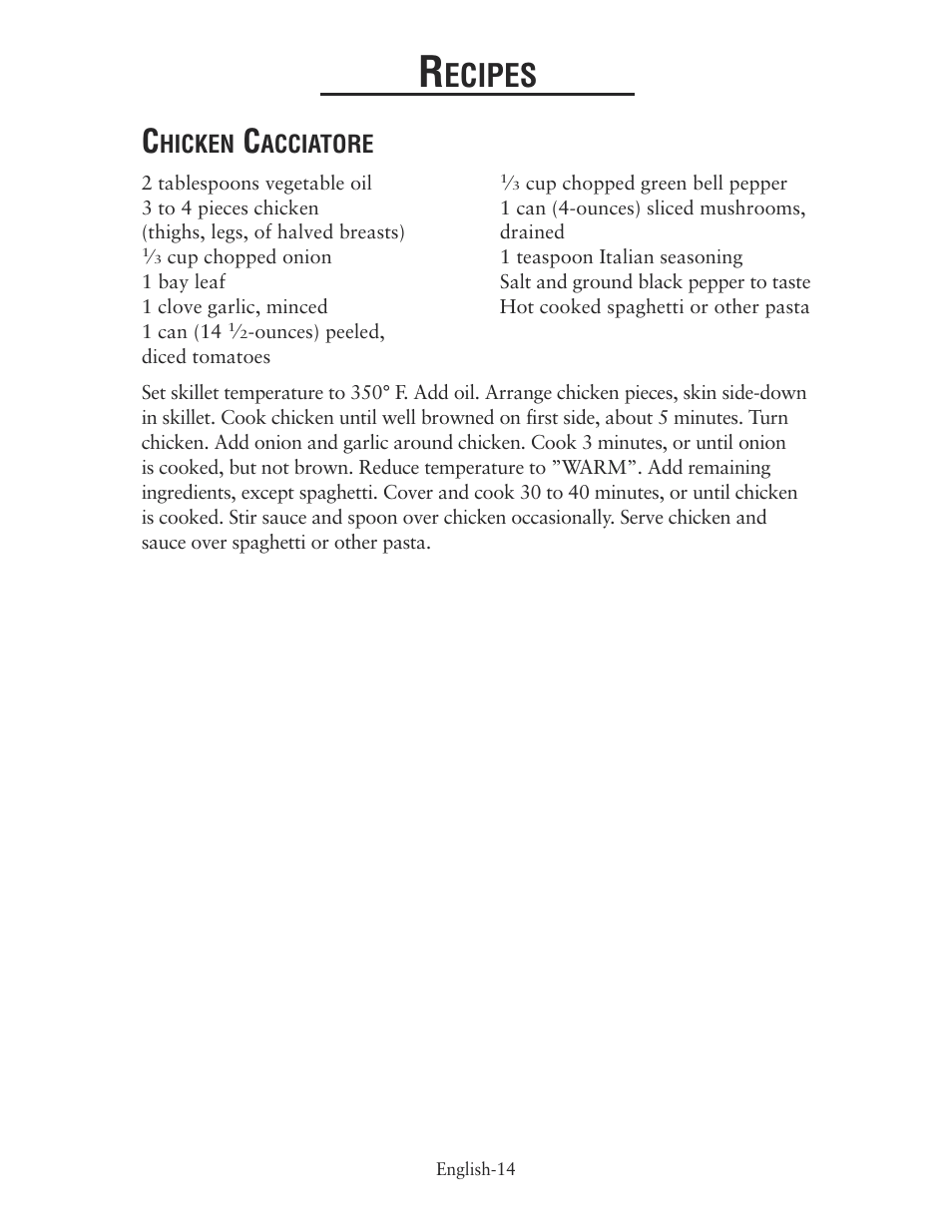 Ecipes, Hicken, Acciatore | Oster CKSTSKRM20 User Manual | Page 14 / 40