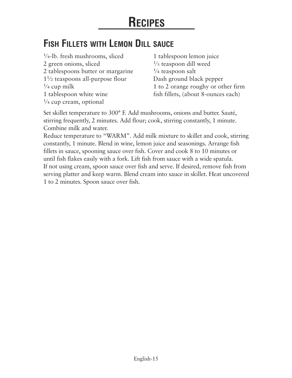 Ecipes, Illets with, Emon | Ill sauce | Oster CKSTSKRM20 User Manual | Page 15 / 40