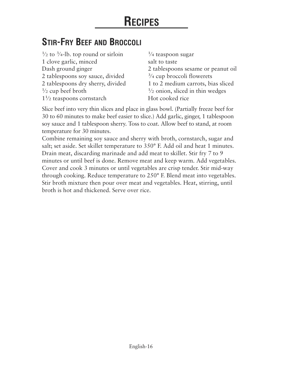 Ecipes, Eef and, Roccoli | Oster CKSTSKRM20 User Manual | Page 16 / 40