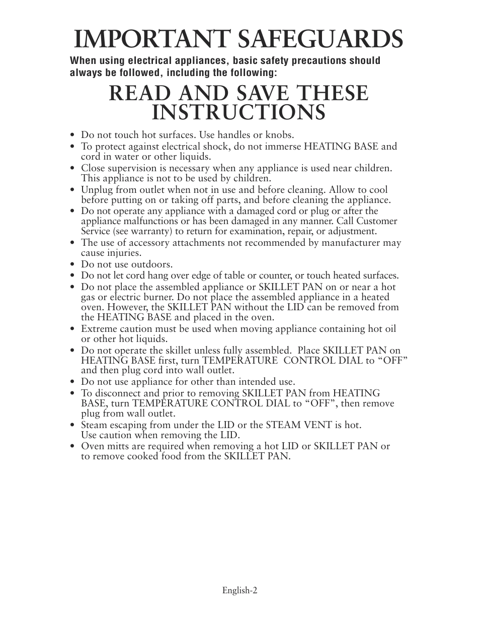 Important safeguards, Read and save these instructions | Oster CKSTSKRM20 User Manual | Page 2 / 40