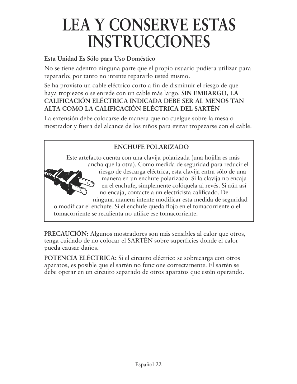 Lea y conserve estas instrucciones | Oster CKSTSKRM20 User Manual | Page 22 / 40
