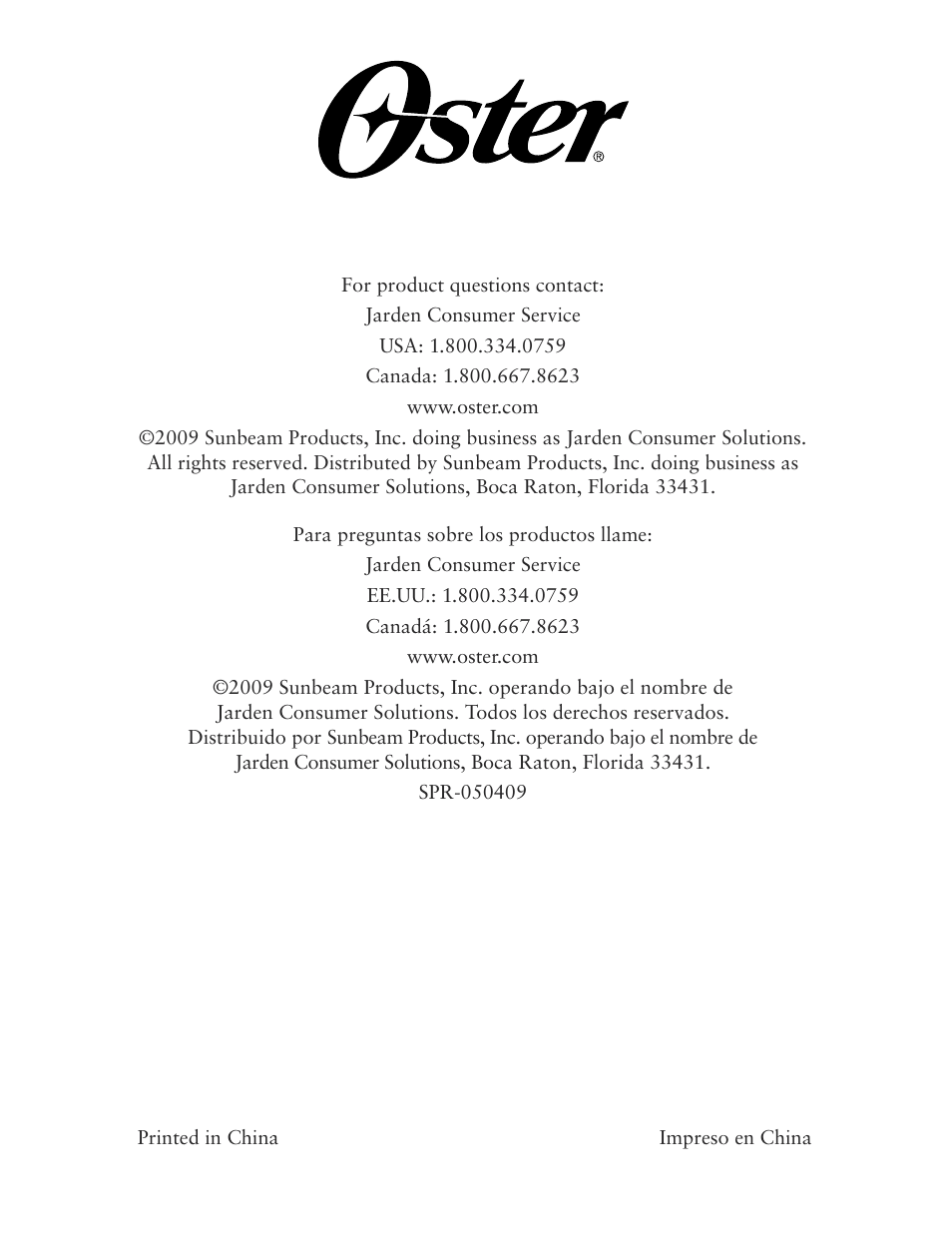 Oster CKSTSKRM20 User Manual | Page 40 / 40