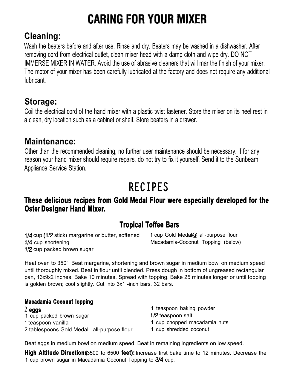 Recipes, Cleaning, Storage | Maintenance | Oster 2382 User Manual | Page 6 / 10