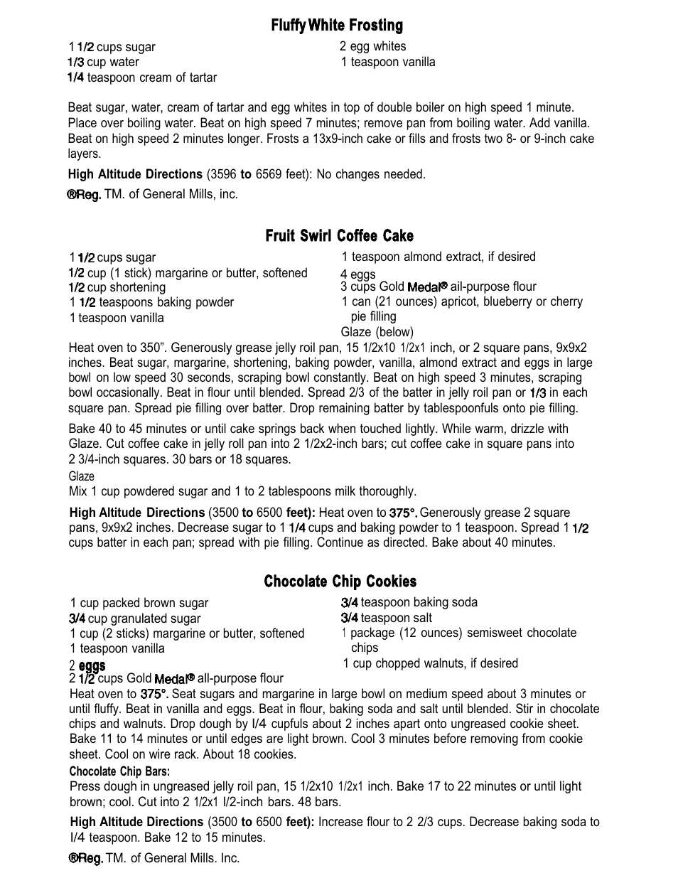 Fluffy white frosting, Fruit swirl coffee cake, Chocolate chip cookies | Eggs | Oster 2382 User Manual | Page 7 / 10