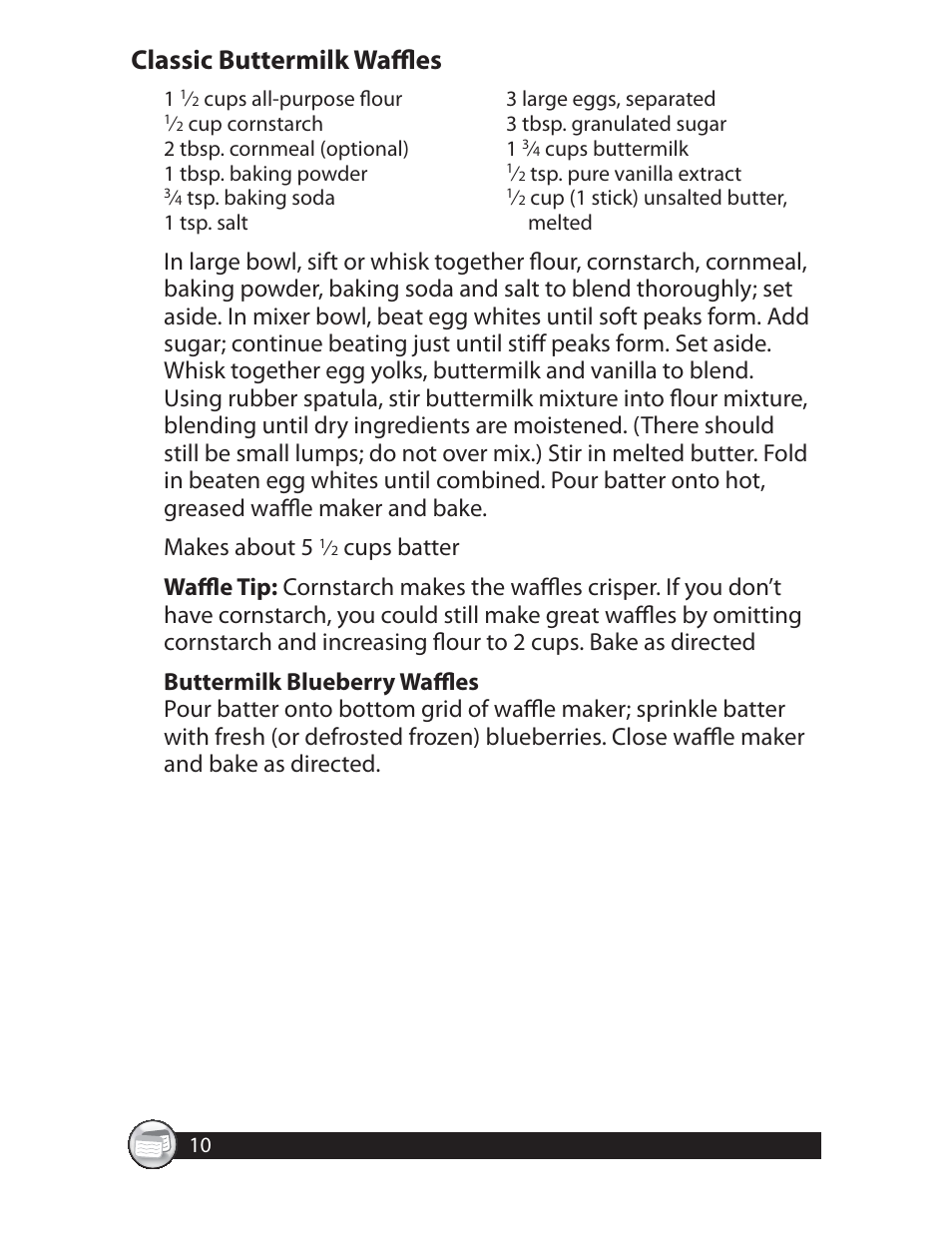 Classic buttermilk waffl es | Oster CKSTWFBF20 User Manual | Page 10 / 32