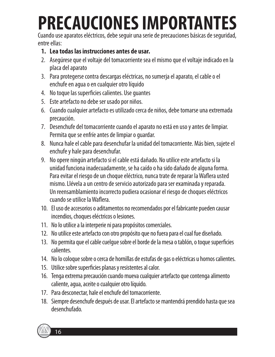 Precauciones importantes | Oster CKSTWFBF20 User Manual | Page 16 / 32