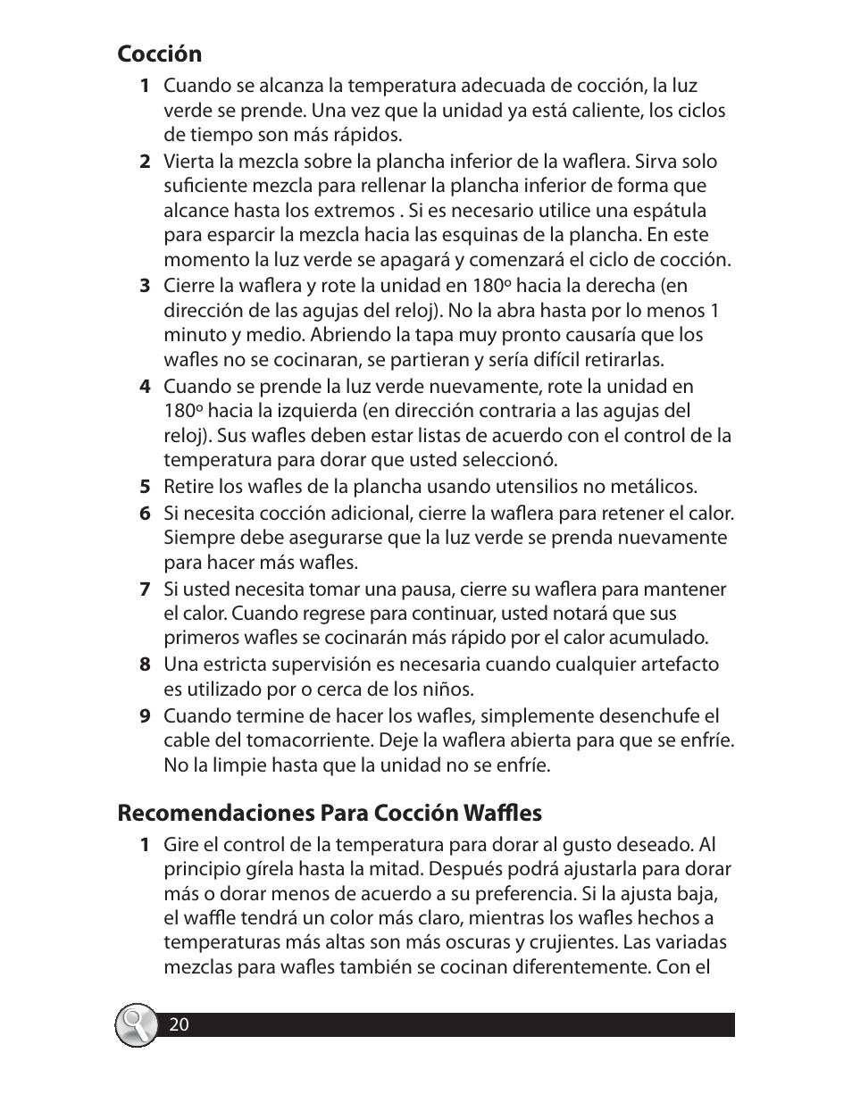 Cocción, Recomendaciones para cocción waffl es | Oster CKSTWFBF20 User Manual | Page 20 / 32