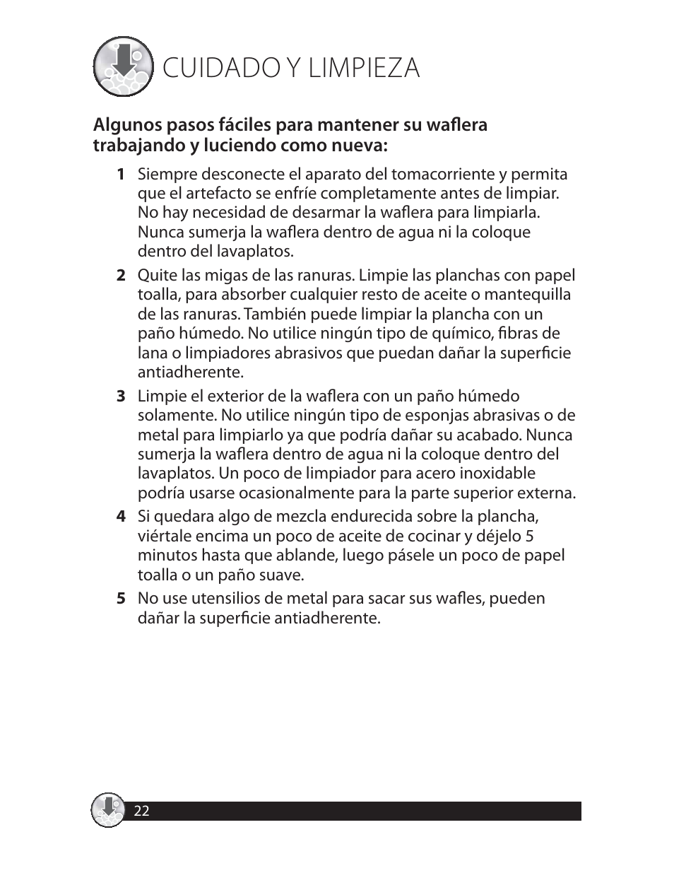 Cuidado y limpieza | Oster CKSTWFBF20 User Manual | Page 22 / 32