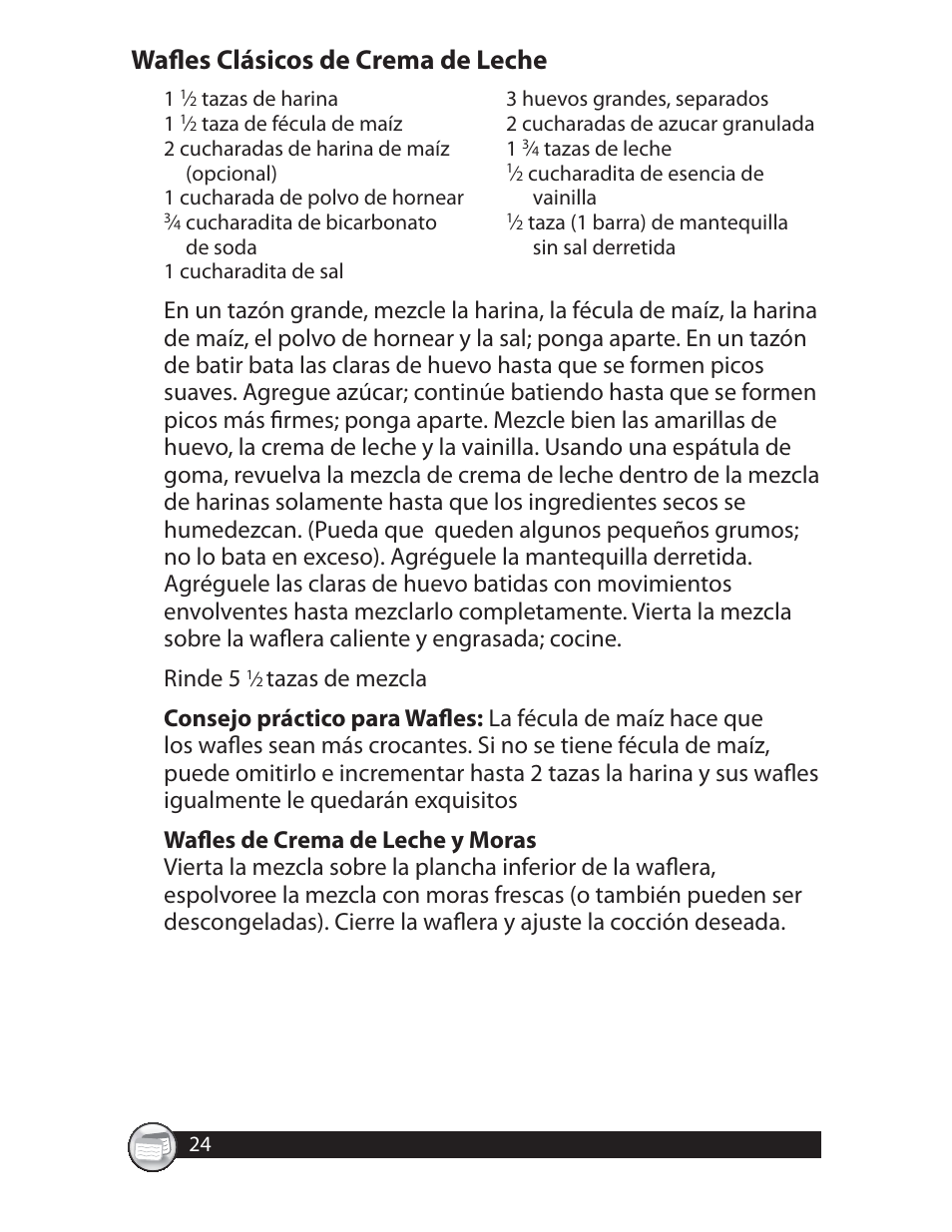 Wafl es clásicos de crema de leche | Oster CKSTWFBF20 User Manual | Page 24 / 32
