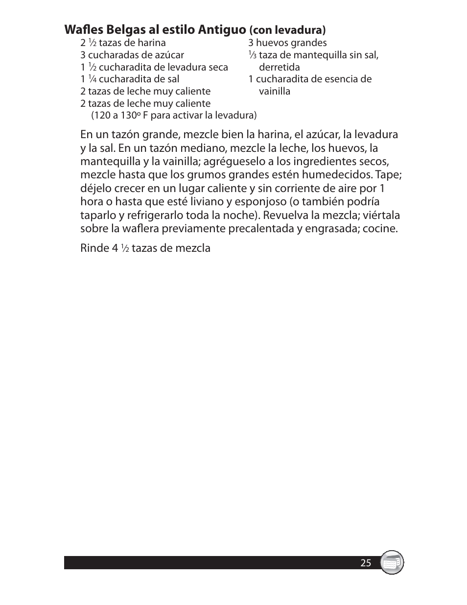Wafl es belgas al estilo antiguo, Con levadura), Tazas de mezcla | Oster CKSTWFBF20 User Manual | Page 25 / 32