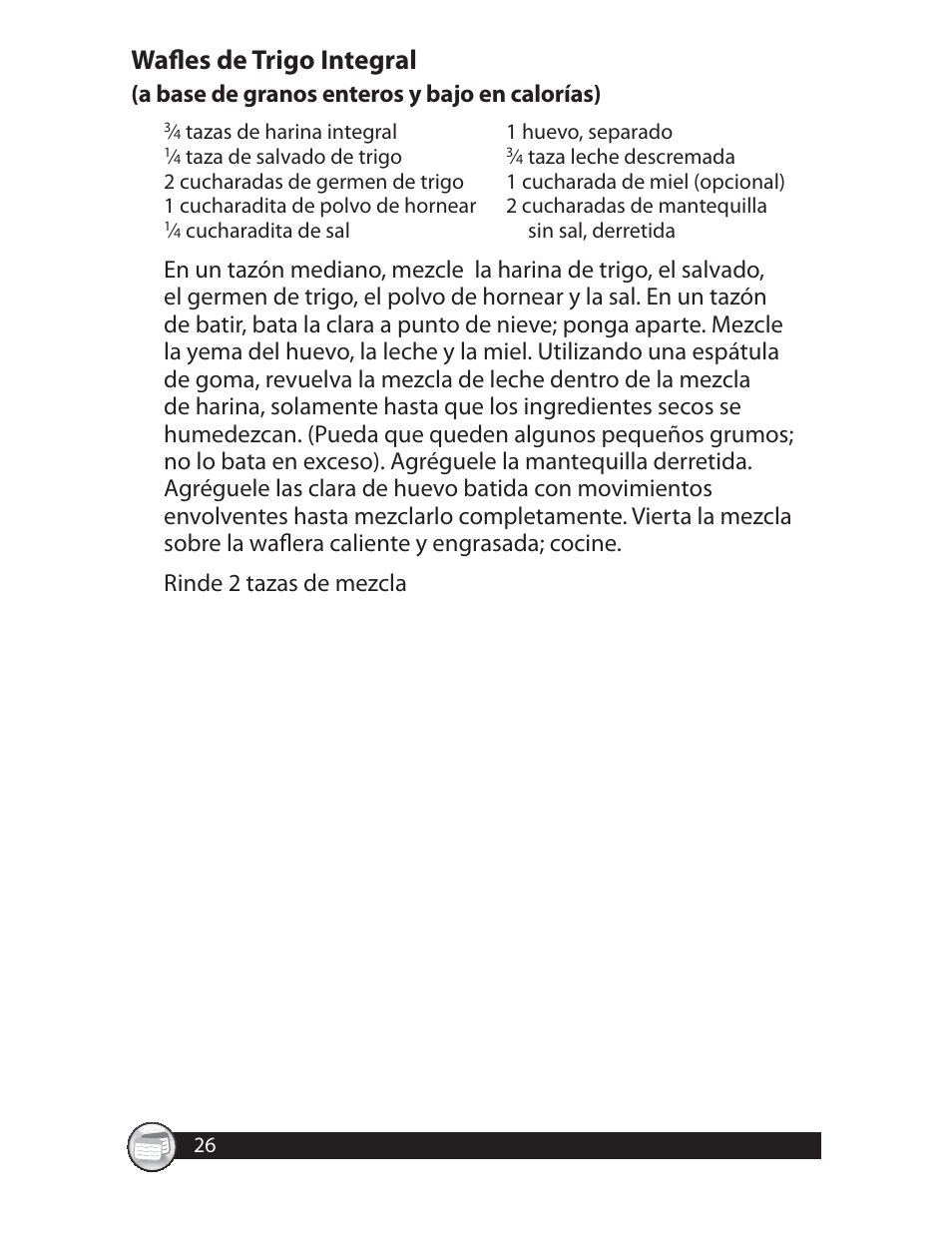 Wafl es de trigo integral, A base de granos enteros y bajo en calorías) | Oster CKSTWFBF20 User Manual | Page 26 / 32