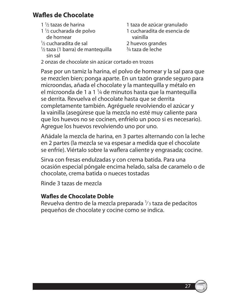 Wafl es de chocolate | Oster CKSTWFBF20 User Manual | Page 27 / 32