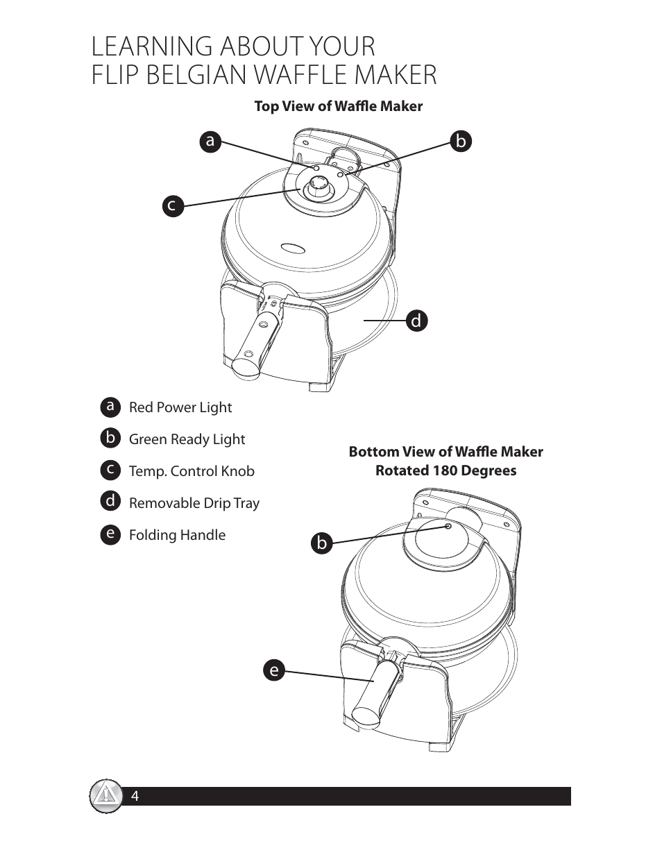Learning about your flip belgian waffle maker | Oster CKSTWFBF20 User Manual | Page 4 / 32