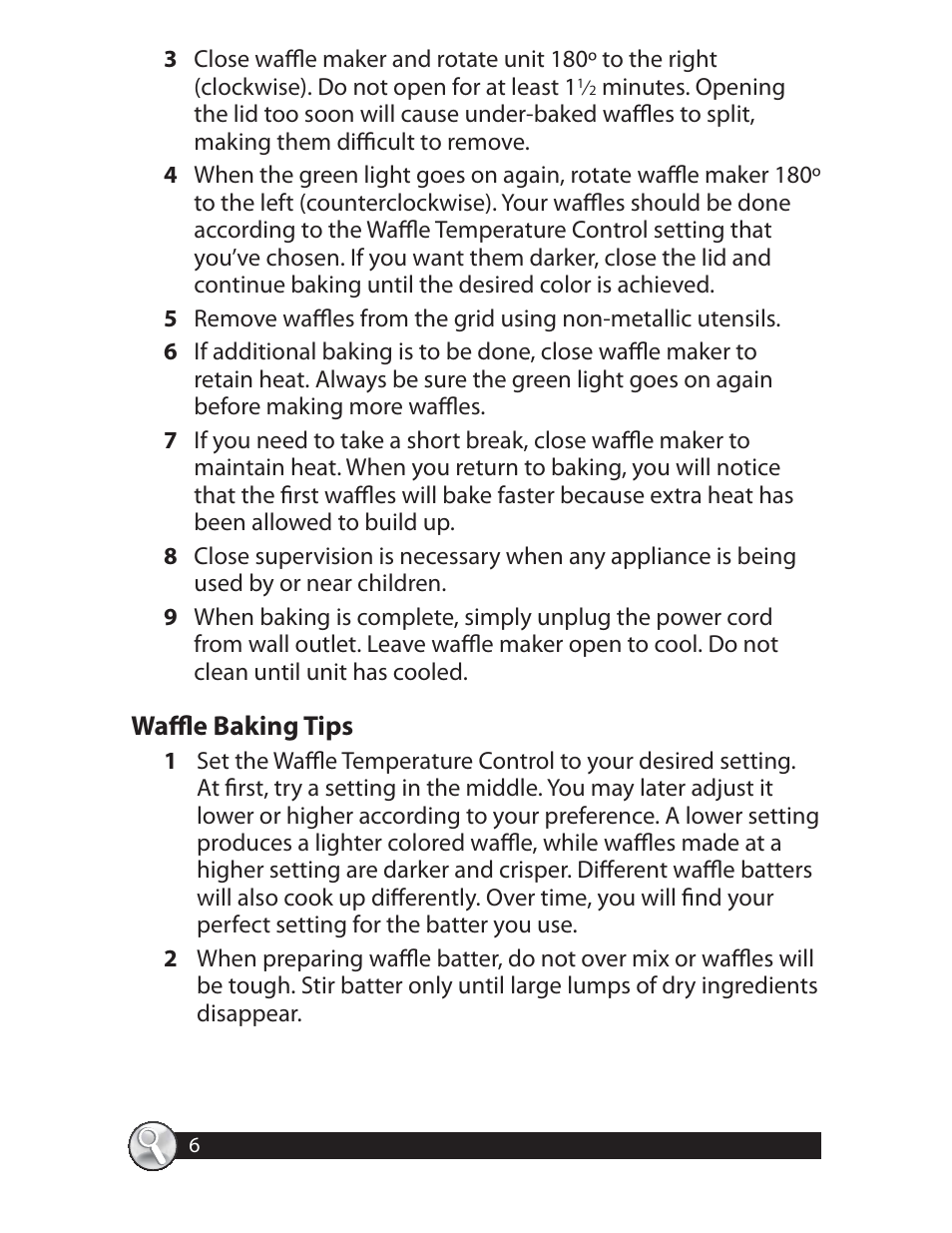 Waffl e baking tips | Oster CKSTWFBF20 User Manual | Page 6 / 32