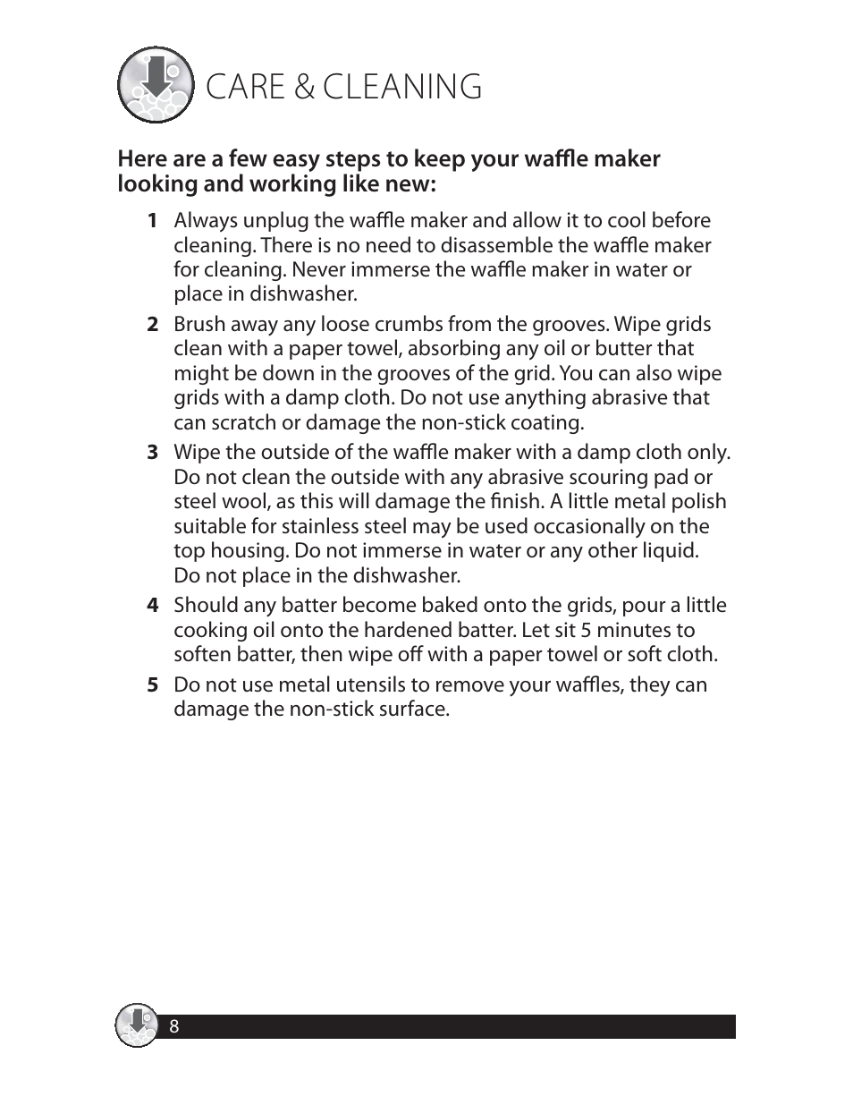 Care & cleaning | Oster CKSTWFBF20 User Manual | Page 8 / 32
