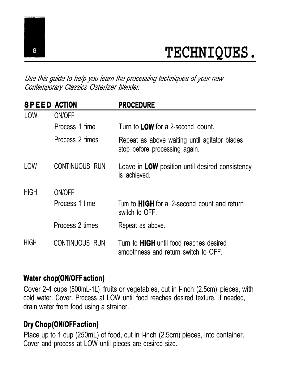Techniques | Oster IZER BLENDER/LIQUEFIER User Manual | Page 10 / 20