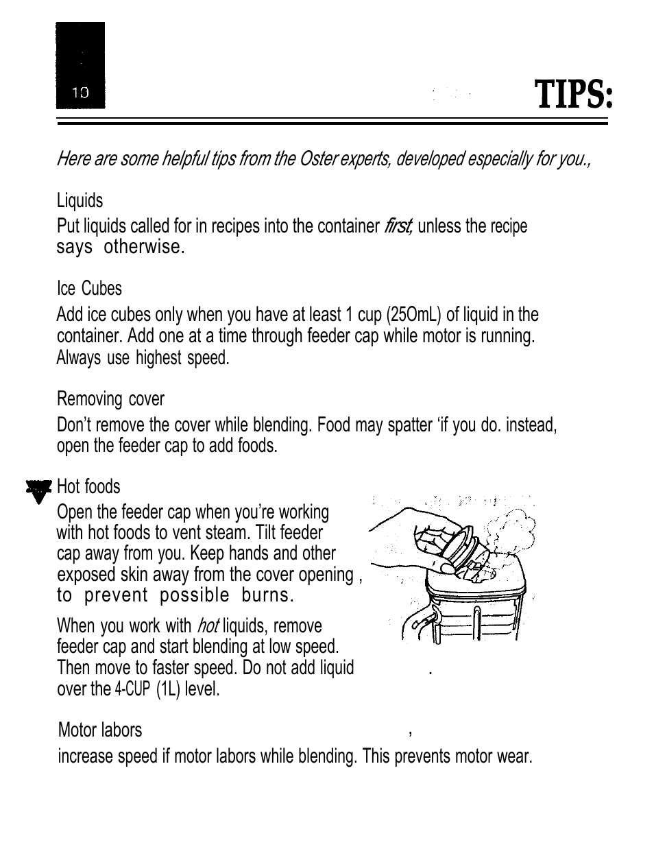 Tips | Oster IZER BLENDER/LIQUEFIER User Manual | Page 12 / 20