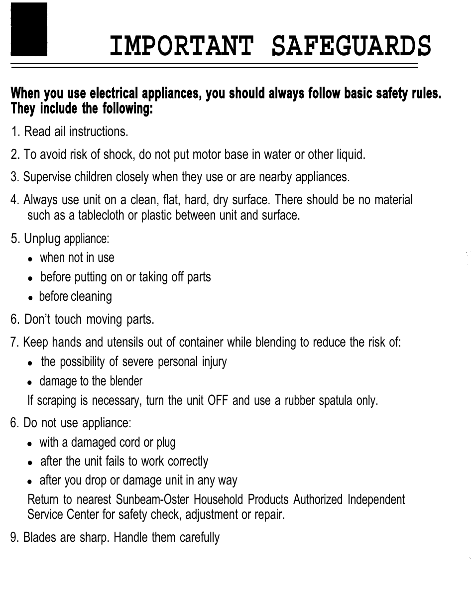 Important safeguards | Oster IZER BLENDER/LIQUEFIER User Manual | Page 2 / 20