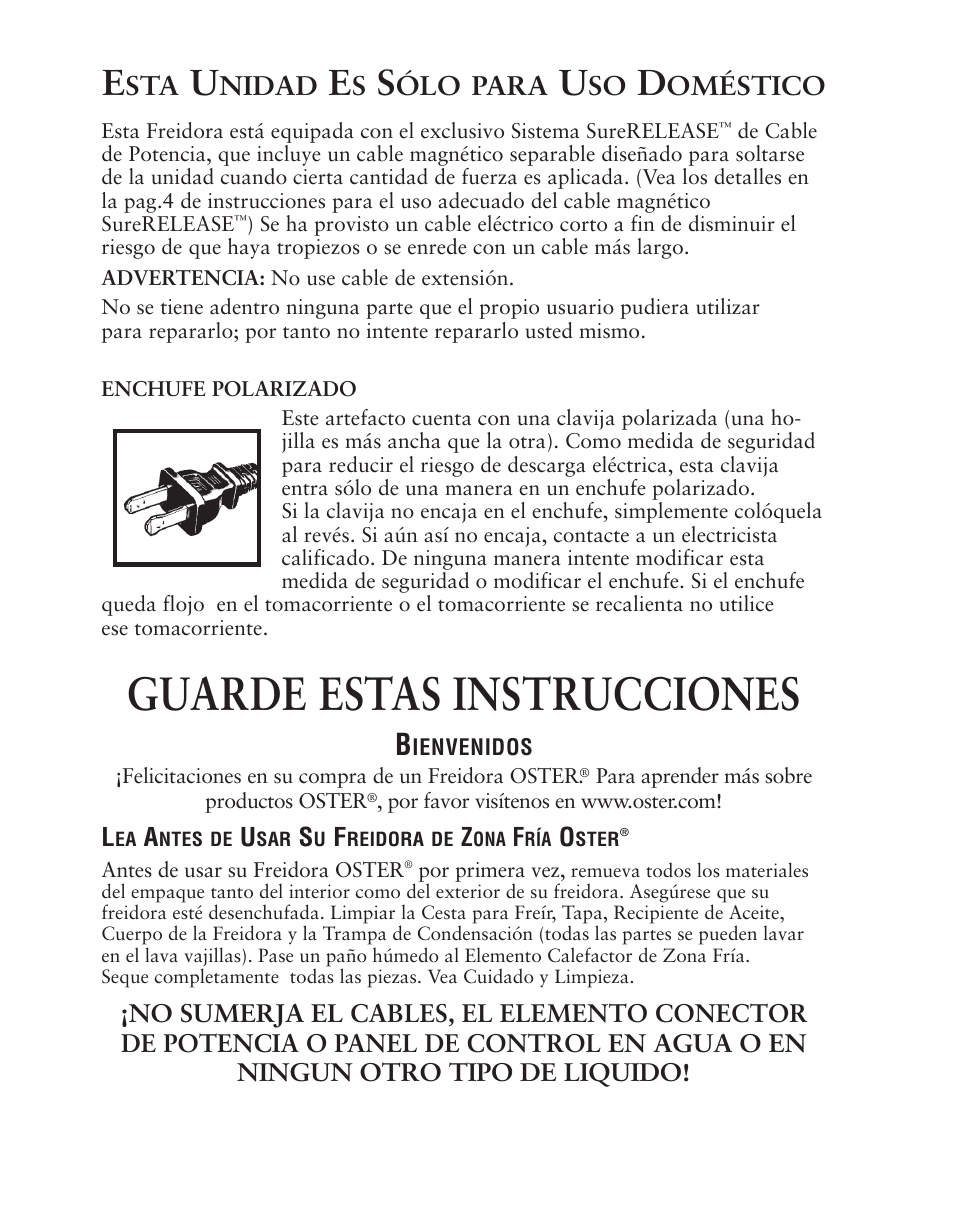 Guarde estas instrucciones, Nidad, Ólo para | Oméstico | Oster 124465 User Manual | Page 14 / 24