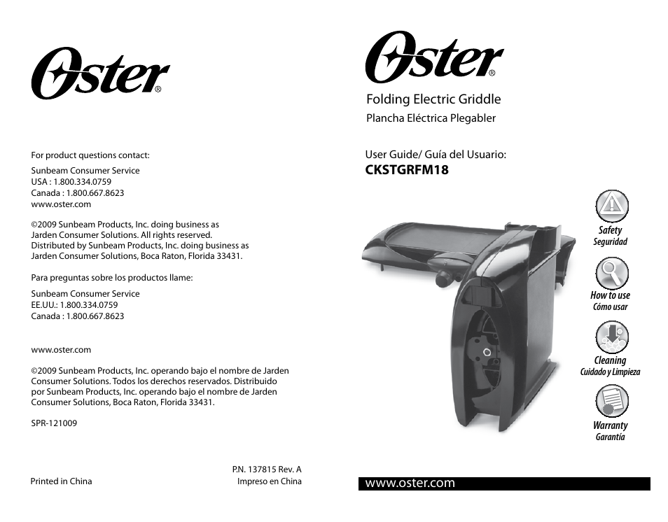 Oster CKSTGRFM18 User Manual | 12 pages