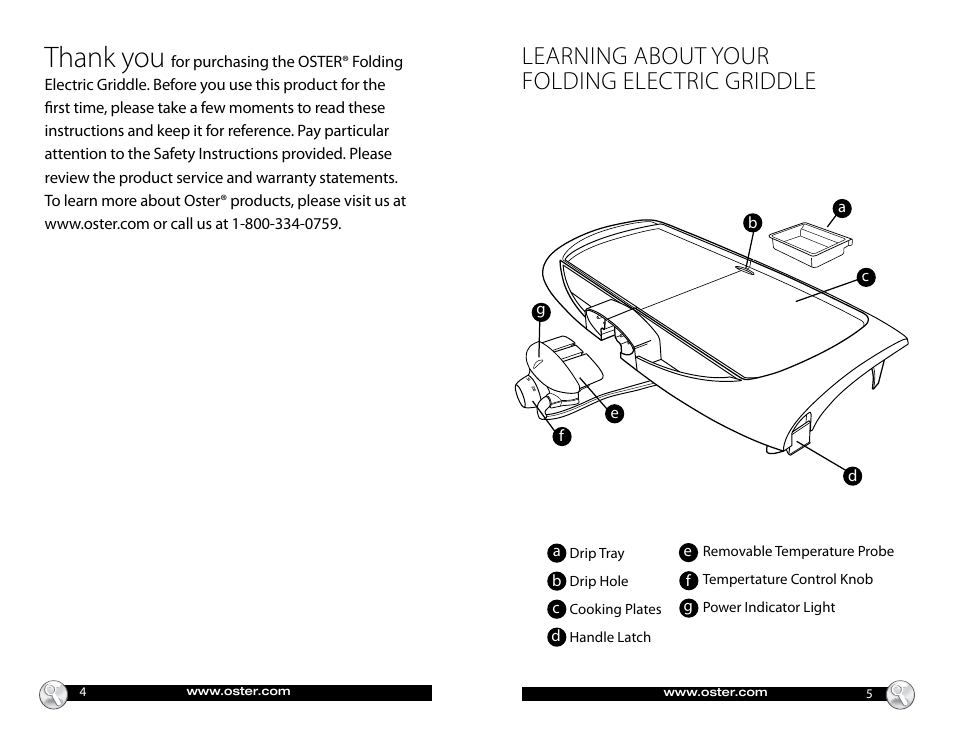 Learning about your folding electric griddle | Oster CKSTGRFM18 User Manual | Page 3 / 12