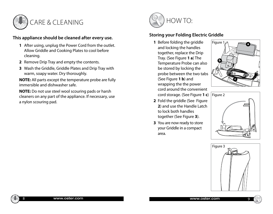 How to, Care & cleaning | Oster CKSTGRFM18 User Manual | Page 5 / 12