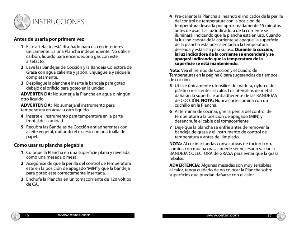 Instrucciones | Oster CKSTGRFM18 User Manual | Page 9 / 12