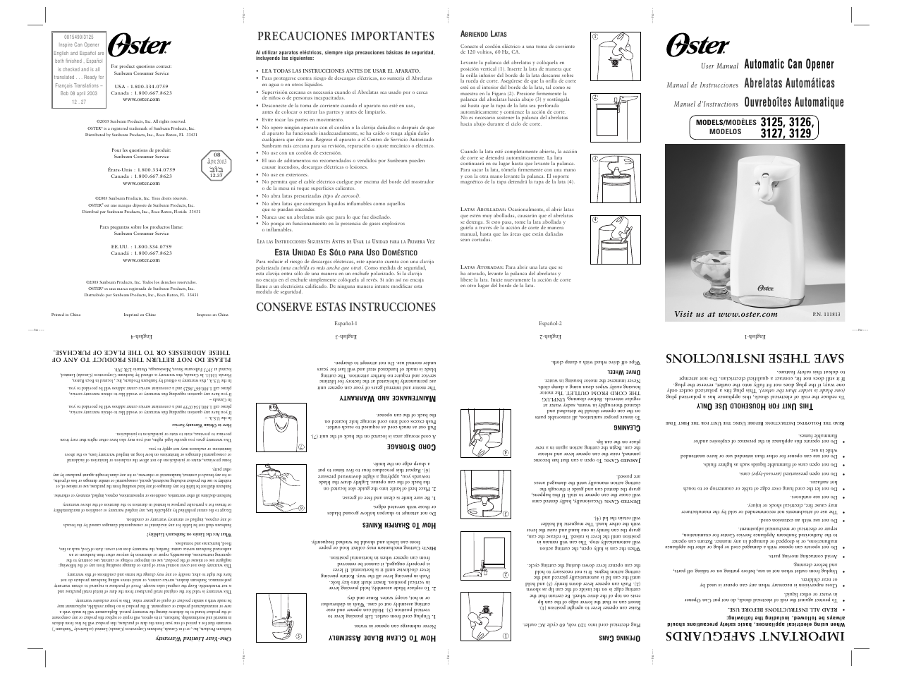 Oster 3125 User Manual | 3 pages