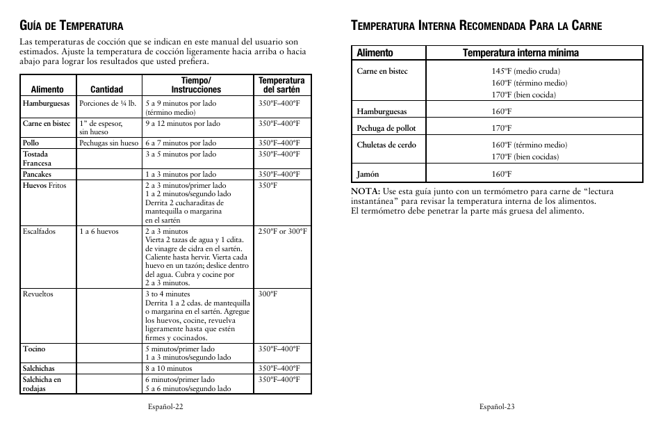 Alimento temperatura interna mínima | Oster Removable Electric Skillet SPR-041311-341 User Manual | Page 12 / 16