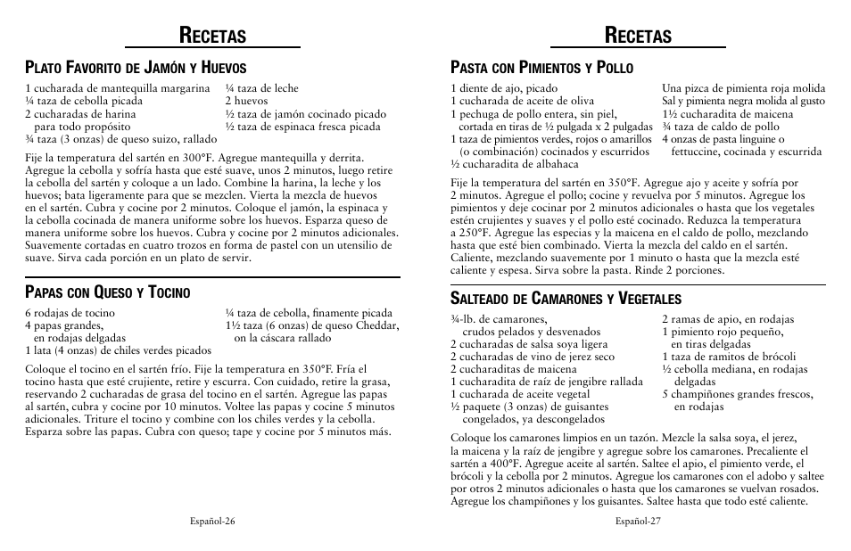 Ecetas | Oster Removable Electric Skillet SPR-041311-341 User Manual | Page 14 / 16