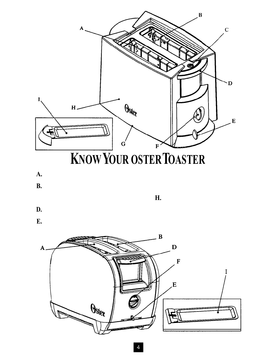 Our oster, Oaster | Oster TOASTERS User Manual | Page 4 / 30
