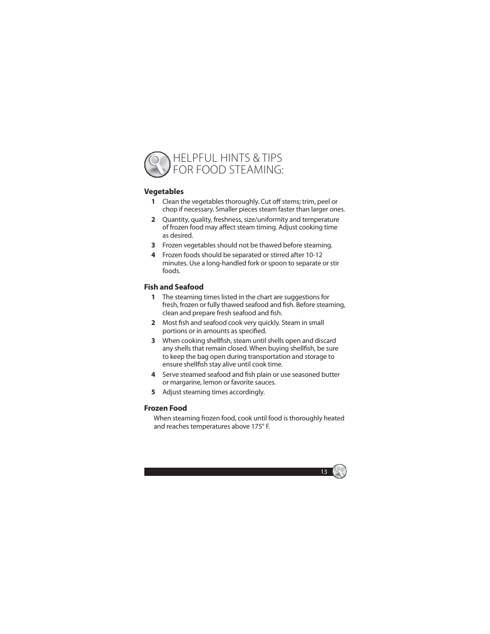 Helpful hints & tips for food steaming | Oster CKSTSTMM10 User Manual | Page 13 / 40