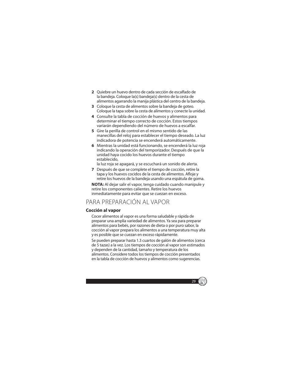 Para preparación al vapor | Oster CKSTSTMM10 User Manual | Page 29 / 40