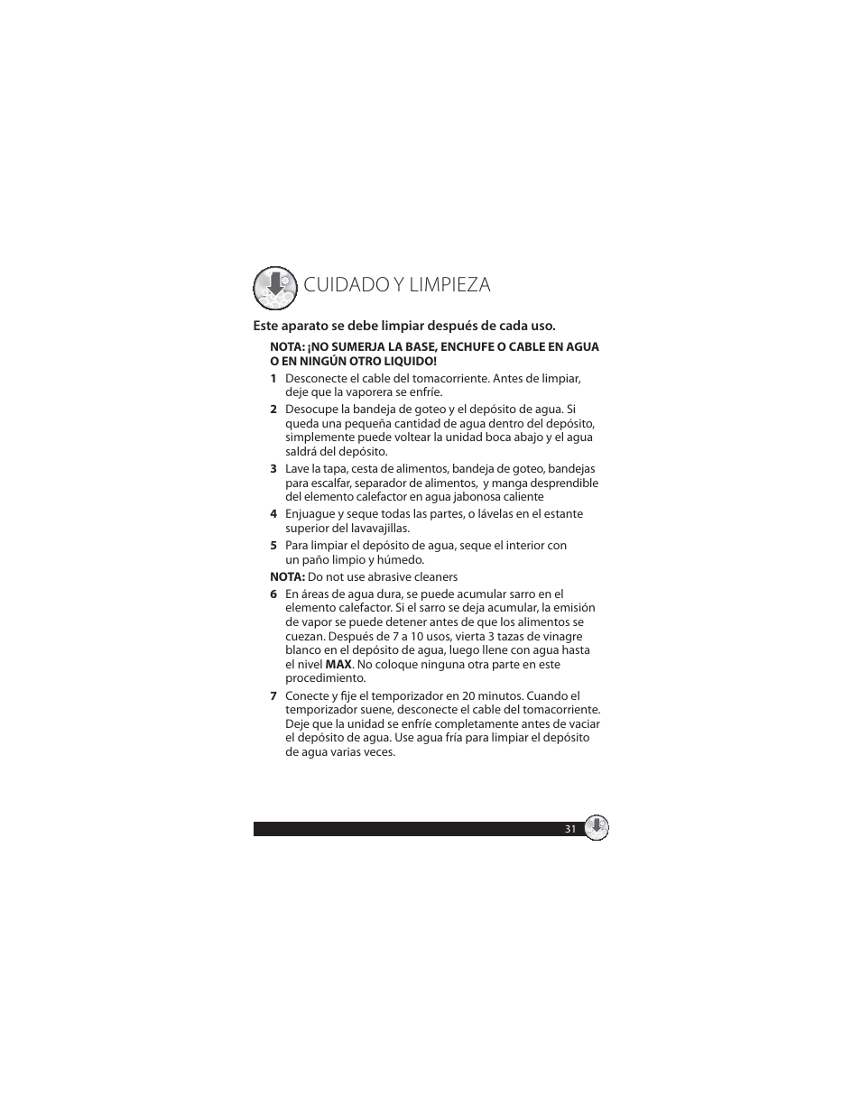 Cuidado y limpieza | Oster CKSTSTMM10 User Manual | Page 31 / 40