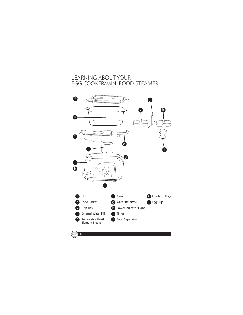 Learning about your egg cooker/mini food steamer | Oster CKSTSTMM10 User Manual | Page 4 / 40